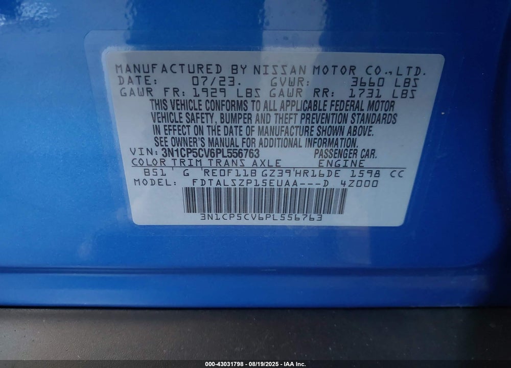 2023 NISSAN KICKS VIN: 3N1CP5CV6PL556763