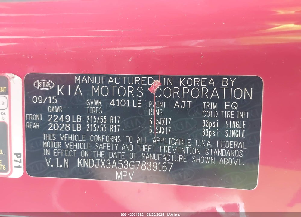 2016 KIA SOUL VIN: KNDJX3A53G7839167