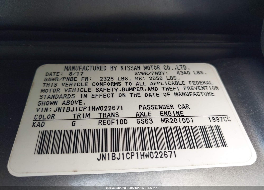 2017 NISSAN ROGUE VIN: JN1BJ1CP1HW022671