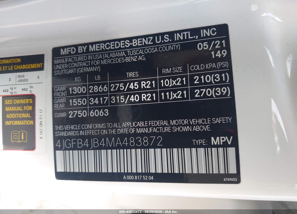 2021 MERCEDES-BENZ GLE 350 VIN: 4JGFB4JB4MA483872