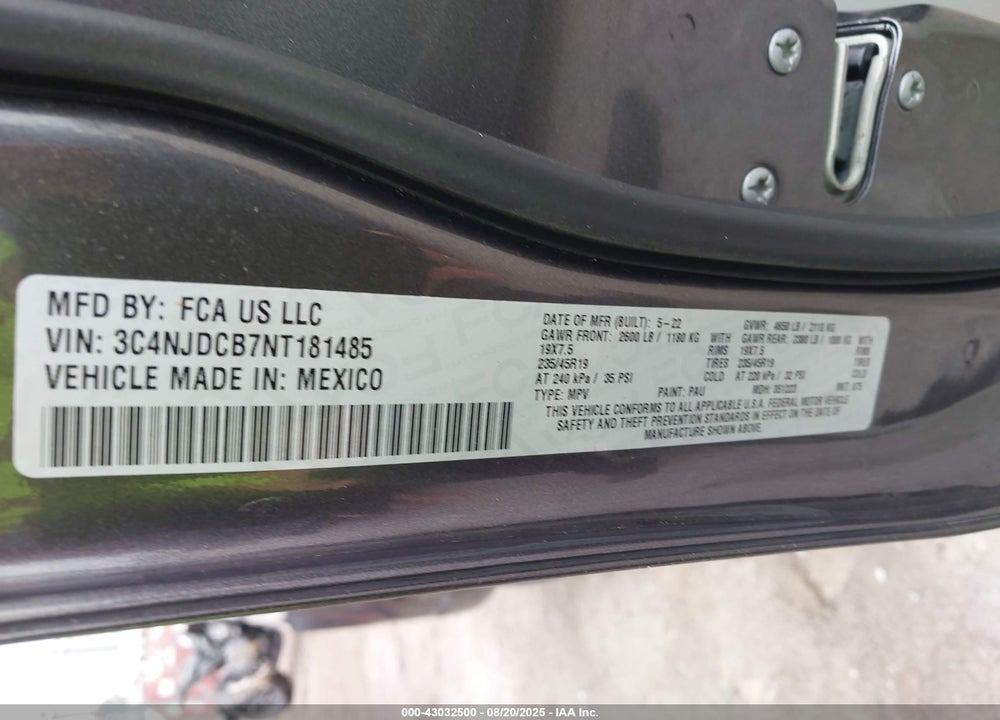 2022 JEEP COMPASS LIMITED 4X4 VIN: 3C4NJDCB7NT181485