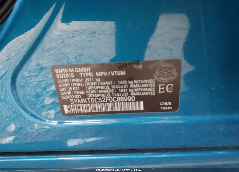 2015 BMW X5 VIN: 5YMKT6C52F0C88990