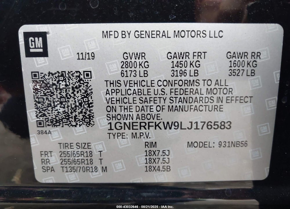 2020 CHEVROLET TRAVERSE VIN: 1GNERFKW9LJ176583