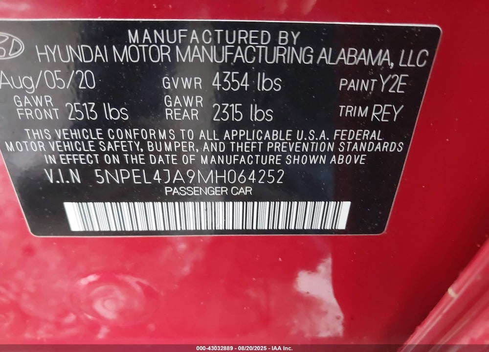 2021 HYUNDAI SONATA SEL VIN: 5NPEL4JA9MH064252