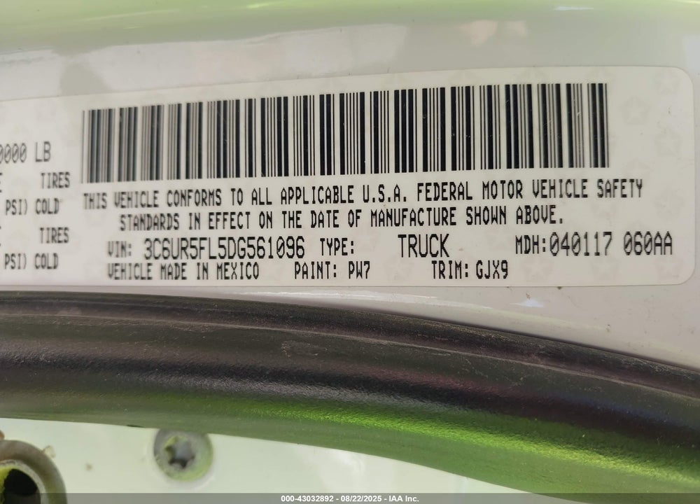 2013 RAM 2500 VIN: 3C6UR5FL5DG561096