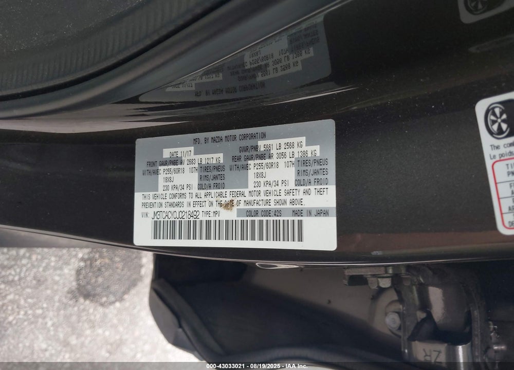2018 MAZDA CX-9 VIN: JM3TCACY0J0218492