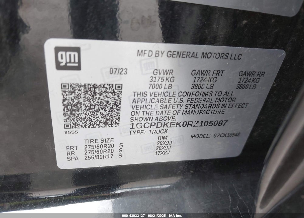 2024 CHEVROLET SILVERADO 1500 4WD SHORT BED LT WITH 2FL VIN: 1GCPDKEK0RZ105087