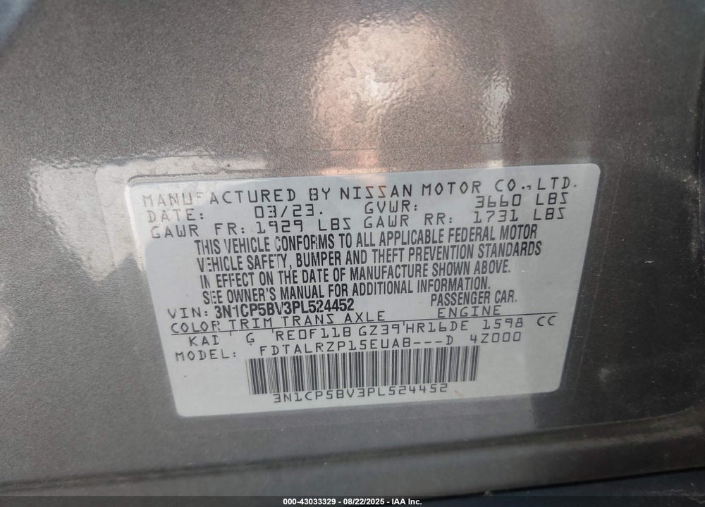 2023 NISSAN KICKS VIN: 3N1CP5BV3PL524452
