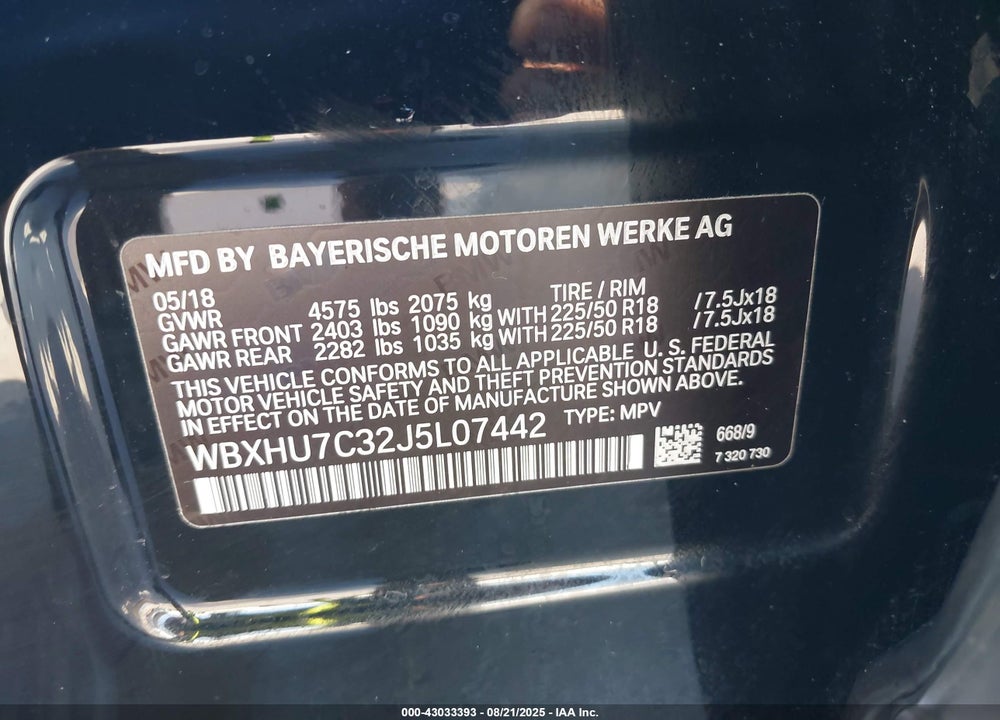 2018 BMW X1 VIN: WBXHU7C32J5L07442