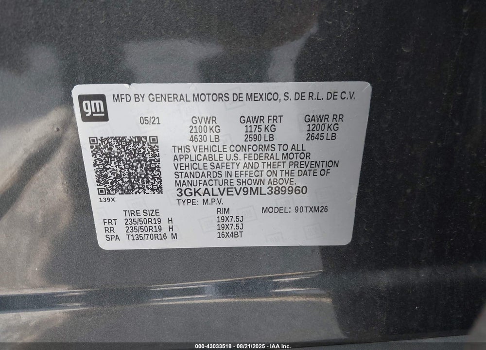 2021 GMC TERRAIN VIN: 3GKALVEV9ML389960