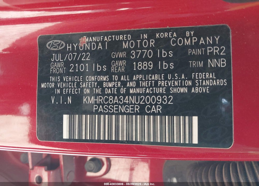2022 HYUNDAI VENUE VIN: KMHRC8A34NU200932