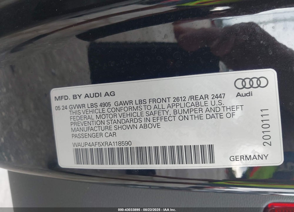 2024 AUDI S5 VIN: WAUP4AF5XRA118590