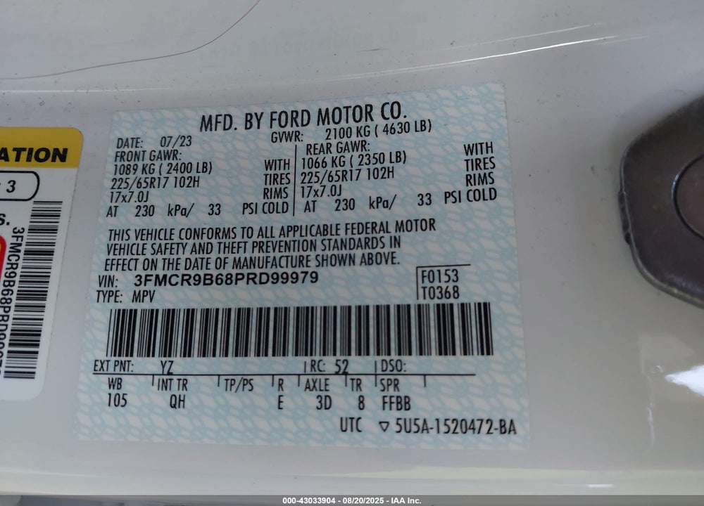 2023 FORD BRONCO SPORT BIG BEND VIN: 3FMCR9B68PRD99979