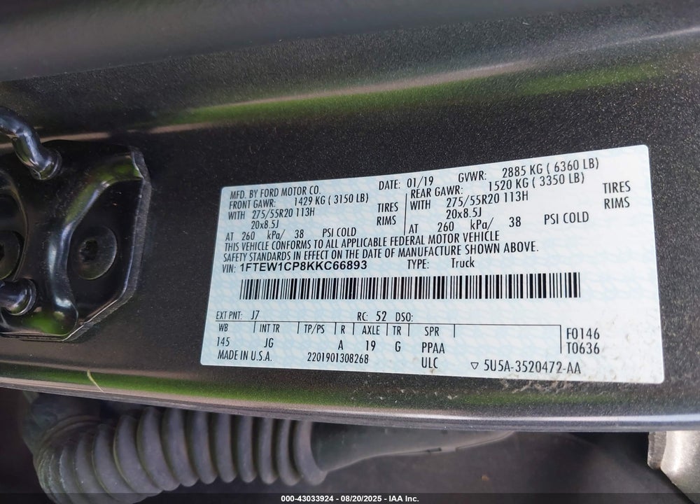 2019 FORD F-150 VIN: 1FTEW1CP8KKC66893