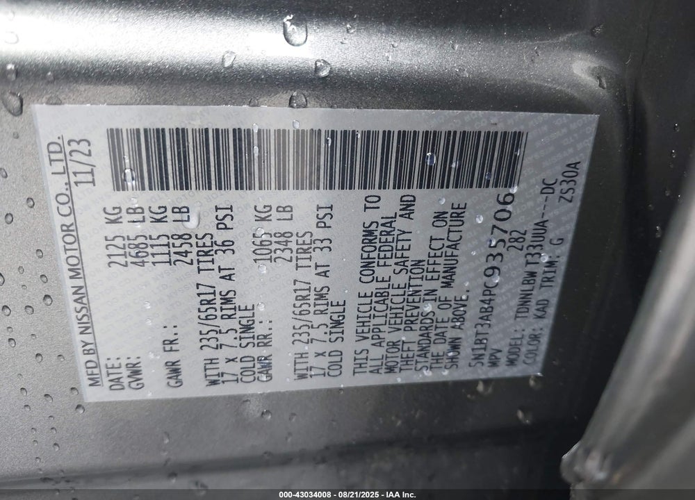 2023 NISSAN ROGUE VIN: 5N1BT3AB4PC935706