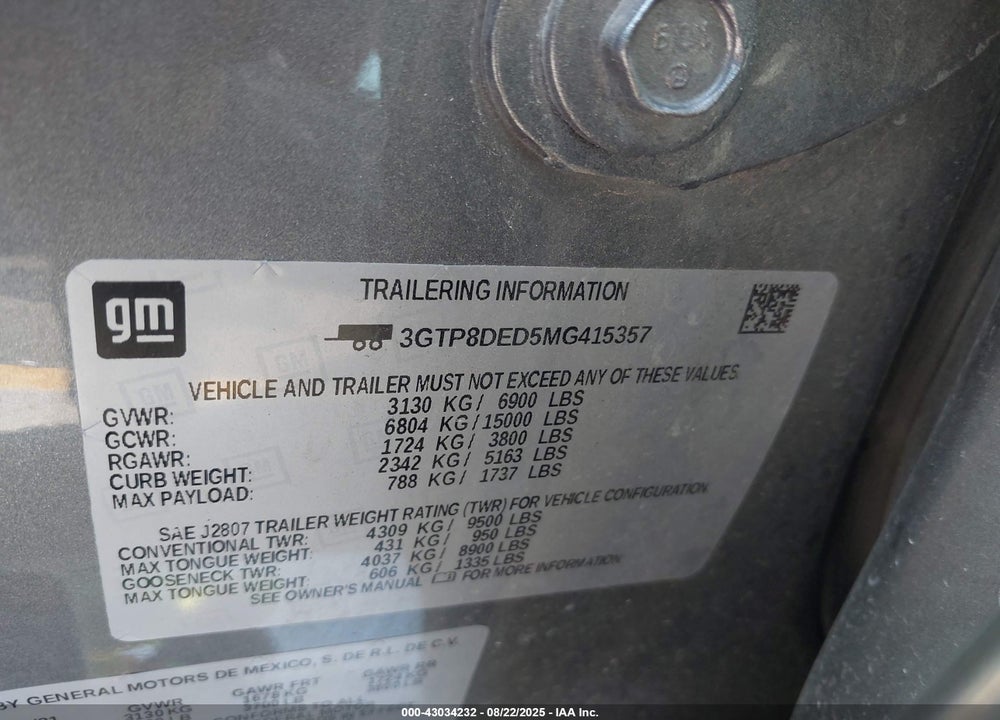 2021 GMC SIERRA 1500 VIN: 3GTP8DED5MG415357