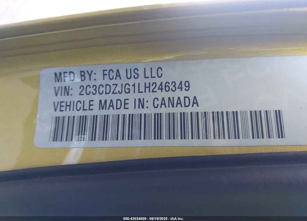 2020 DODGE CHALLENGER VIN: 2C3CDZJG1LH246349