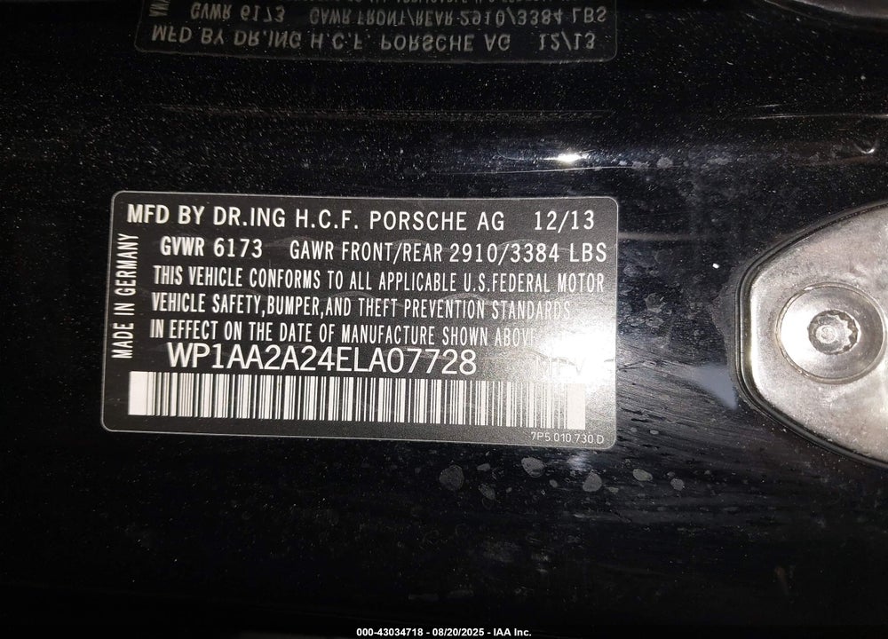 2014 PORSCHE CAYENNE VIN: WP1AA2A24ELA07728