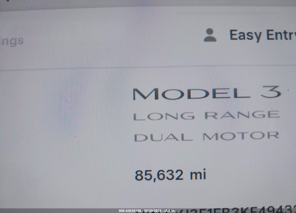 2019 TESLA MODEL 3 VIN: 5YJ3E1EB3KF494325