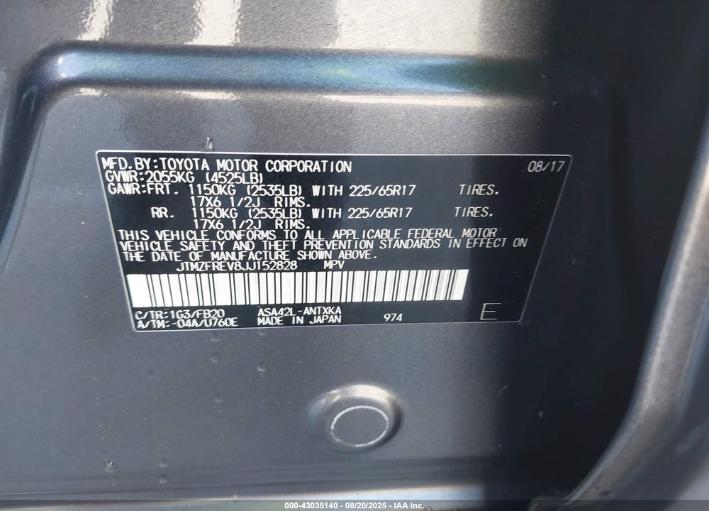 2018 TOYOTA RAV4 LE VIN: JTMZFREV8JJ152828