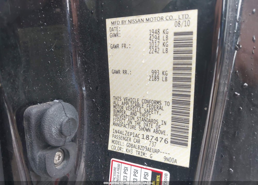 2010 NISSAN ALTIMA VIN: 1N4AL2EP1AC187476