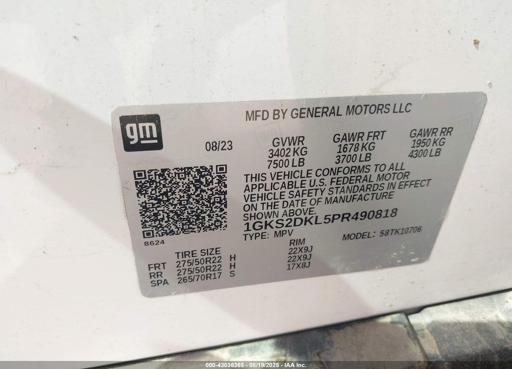 2023 GMC YUKON 4WD DENALI VIN: 1GKS2DKL5PR490818
