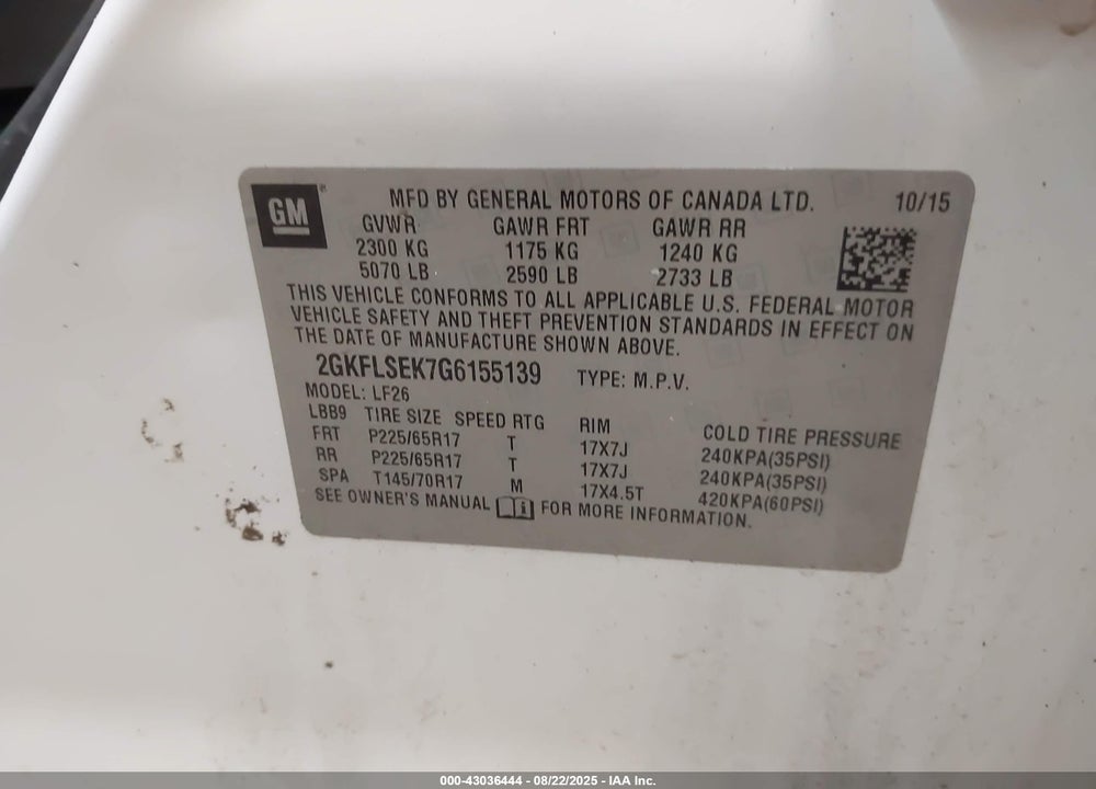 2016 GMC TERRAIN VIN: 2GKFLSEK7G6155139