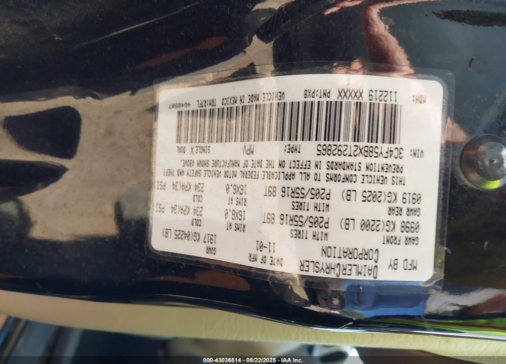 2002 CHRYSLER PT CRUISER TOURING VIN: 3C4FY58BX2T292865