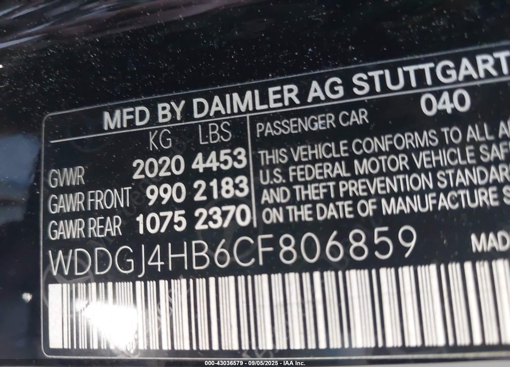 2012 MERCEDES-BENZ C 250 VIN: WDDGJ4HB6CF806859