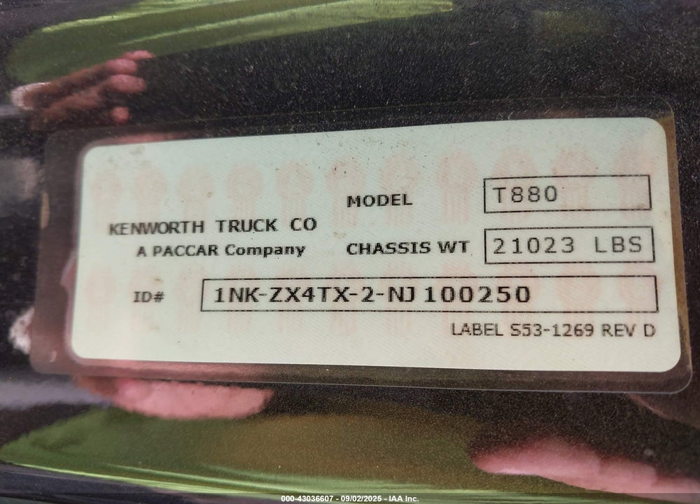 2022 KENWORTH T880 VIN: 1NKZX4TX2NJ100250