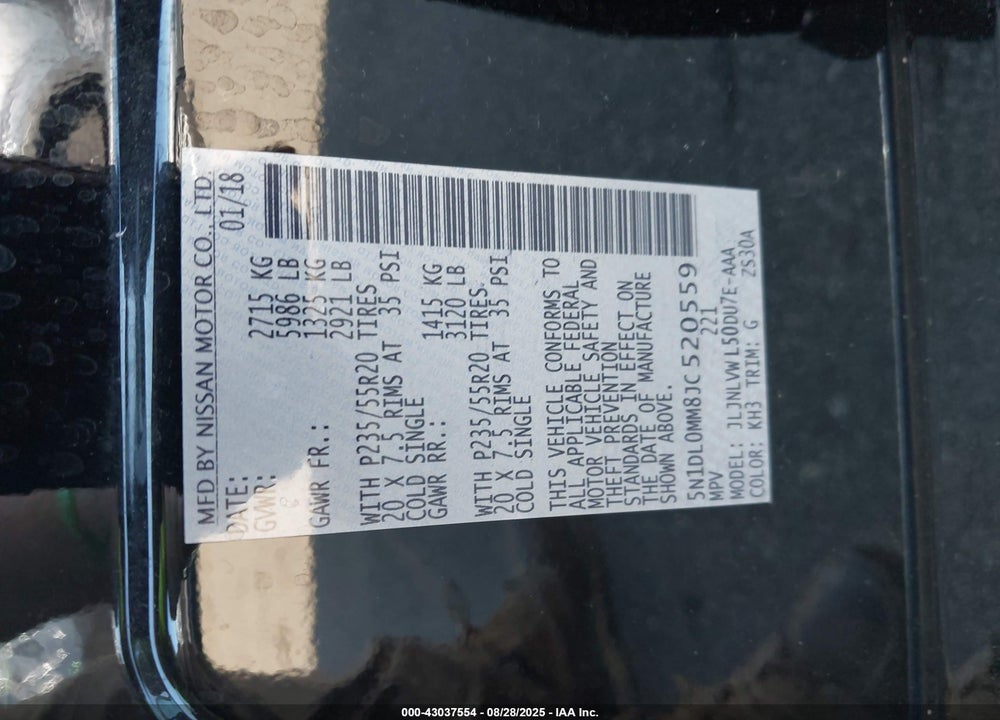 2018 INFINITI QX60 VIN: 5N1DL0MM8JC520559