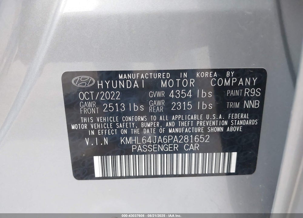 2023 HYUNDAI SONATA VIN: KMHL64JA6PA281652