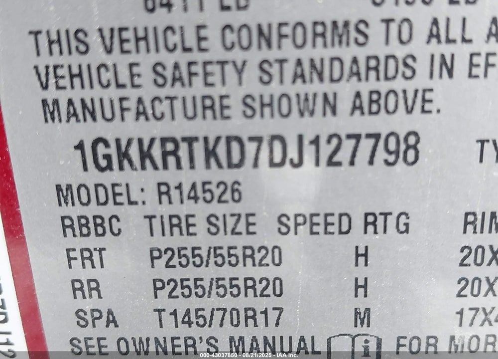 2013 GMC ACADIA VIN: 1GKKRTKD7DJ127798