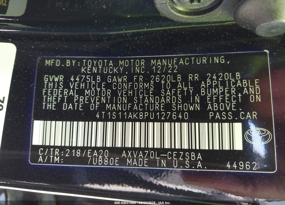 2023 TOYOTA CAMRY VIN: 4T1S11AK8PU127640