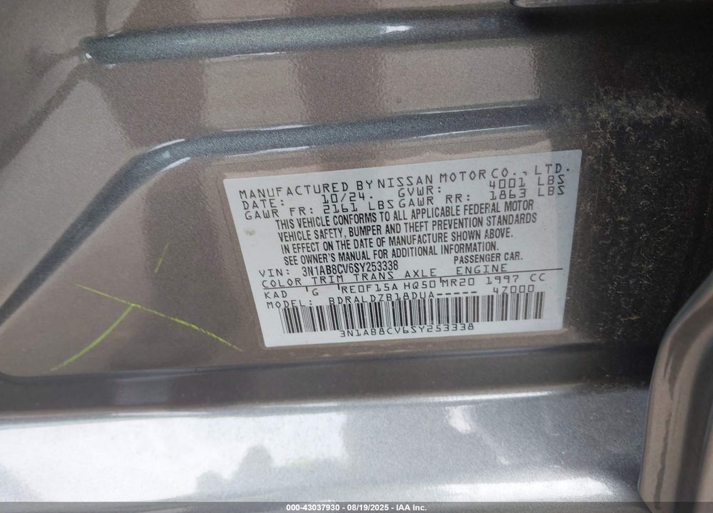 2025 NISSAN SENTRA VIN: 3N1AB8CV6SY253338