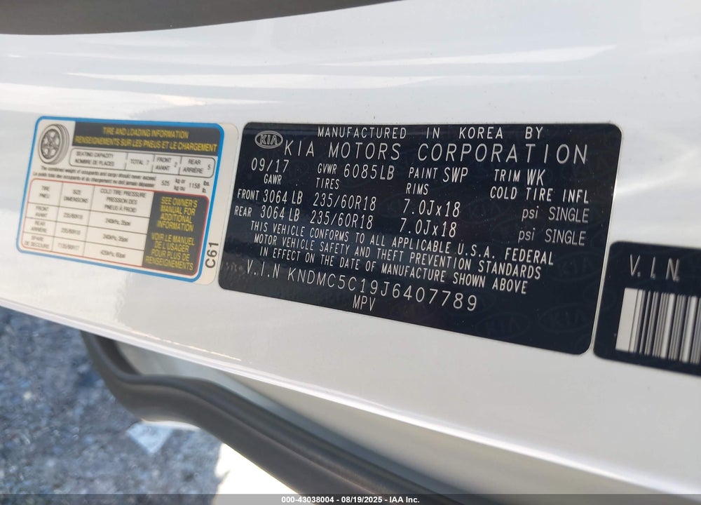 2018 KIA SEDONA SX VIN: KNDMC5C19J6407789