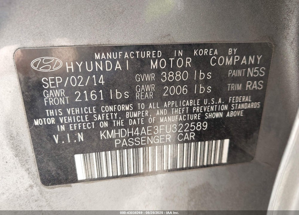 2015 HYUNDAI ELANTRA LIMITED VIN: KMHDH4AE3FU322589