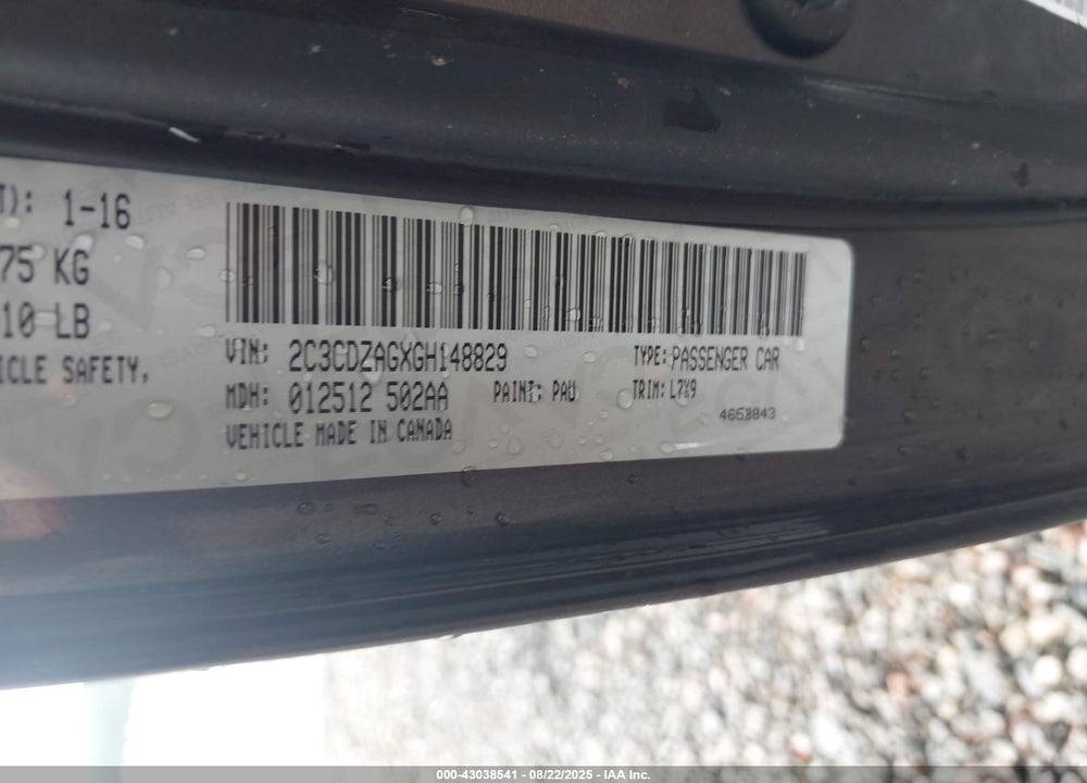 2016 DODGE CHALLENGER VIN: 2C3CDZAGXGH148829