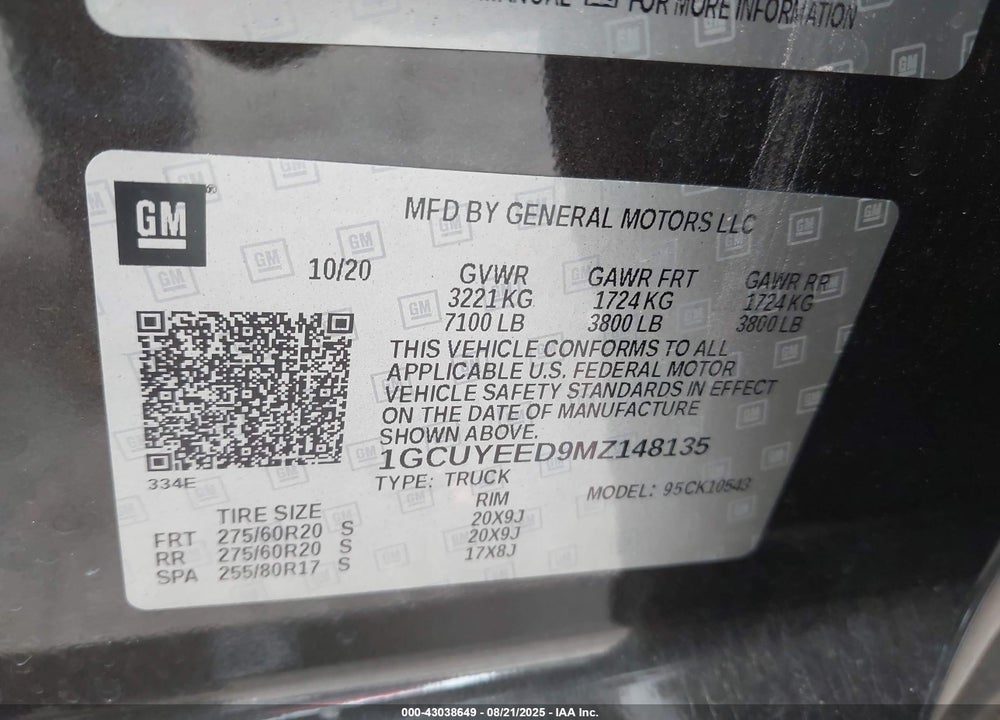 2021 CHEVROLET SILVERADO 1500 4WD SHORT BED RST VIN: 1GCUYEED9MZ148135