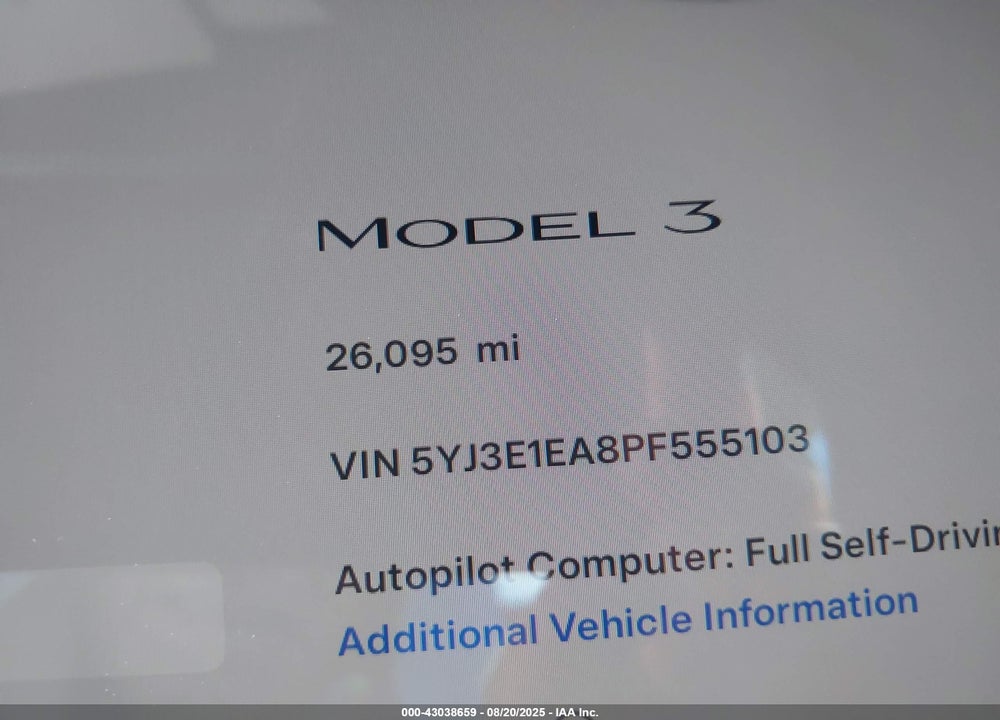 2023 TESLA MODEL 3 VIN: 5YJ3E1EA8PF555103