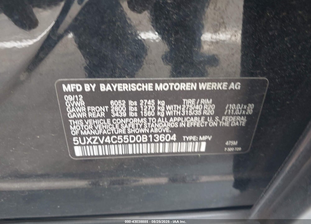 2013 BMW X5 VIN: 5UXZV4C55D0B13604