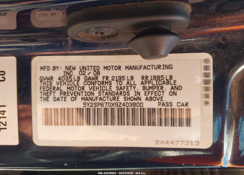 2009 PONTIAC VIBE VIN: 5Y2SP670X9Z403800
