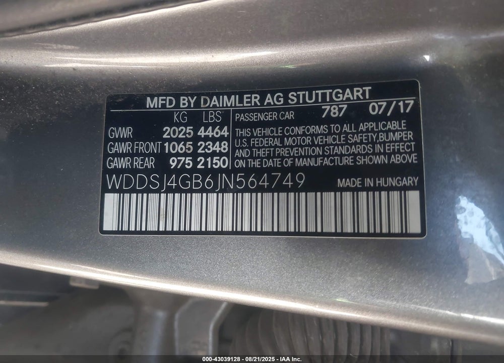 2018 MERCEDES-BENZ CLA-CLASS VIN: WDDSJ4GB6JN564749