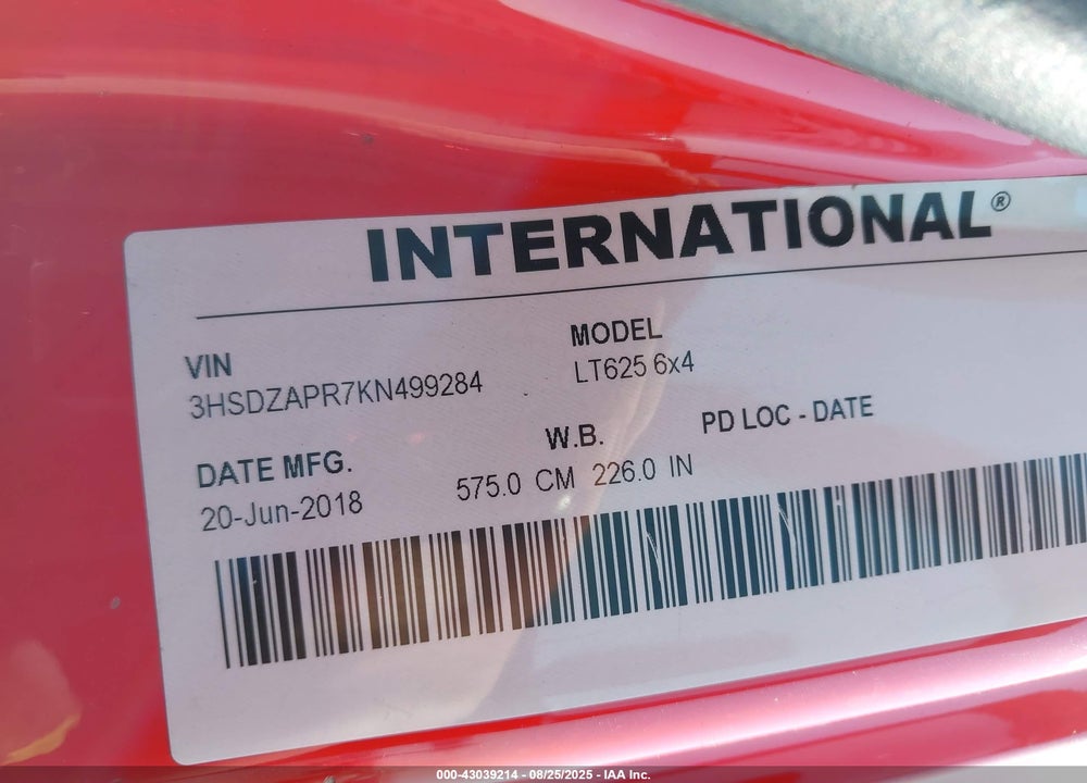 2019 INTERNATIONAL LT VIN: 3HSDZAPR7KN499284