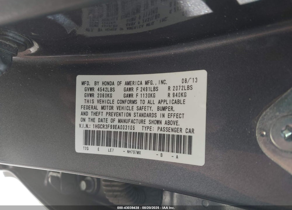 2014 HONDA ACCORD VIN: 1HGCR3F99EA003105