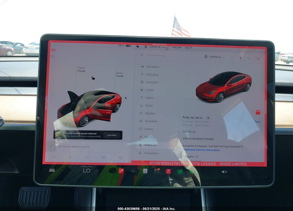 2020 TESLA MODEL 3 LONG RANGE DUAL MOTOR ALL-WHEEL DRIVE VIN: 5YJ3E1EBXLF787480