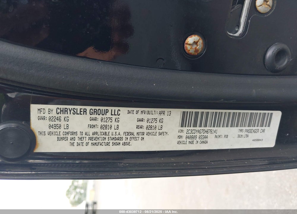 2013 DODGE CHALLENGER VIN: 2C3CDYAG7DH676141