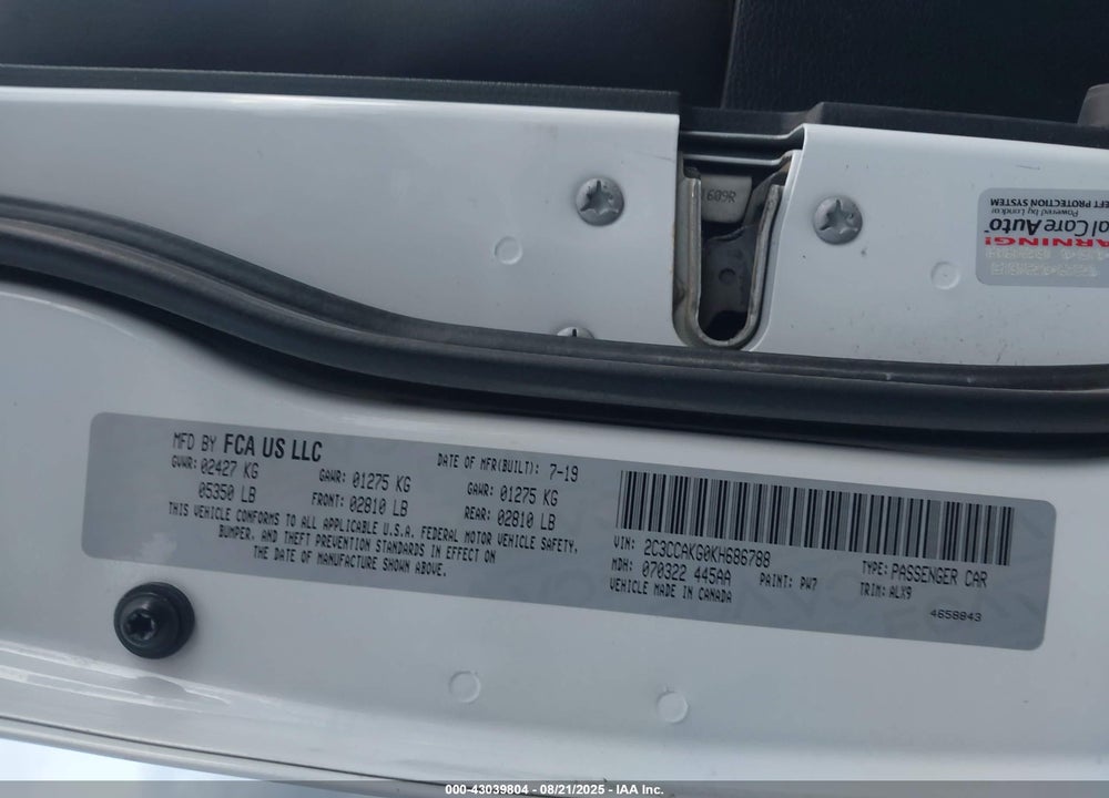 2019 CHRYSLER 300 VIN: 2C3CCAKG0KH686788
