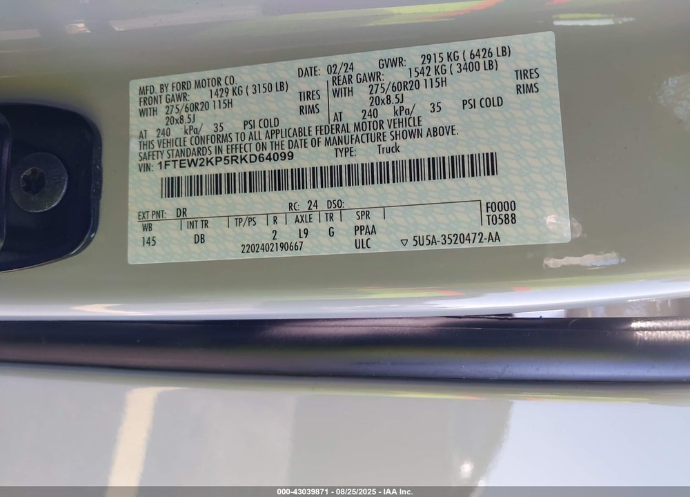 2024 FORD F-150 STX VIN: 1FTEW2KP5RKD64099