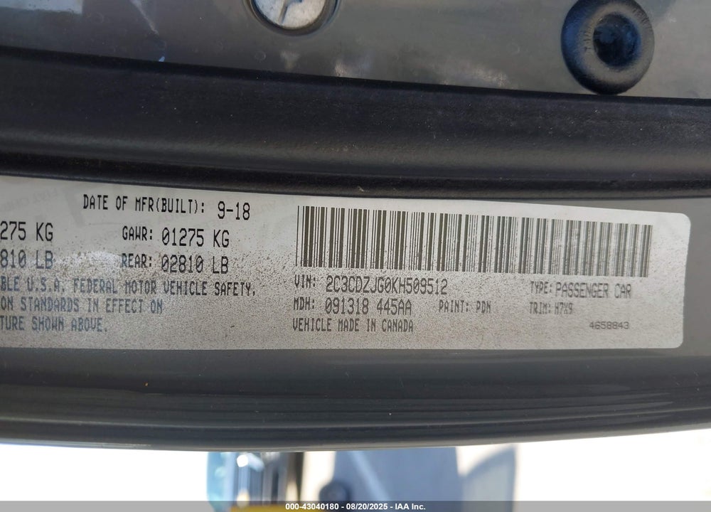 2019 DODGE CHALLENGER GT VIN: 2C3CDZJG0KH509512
